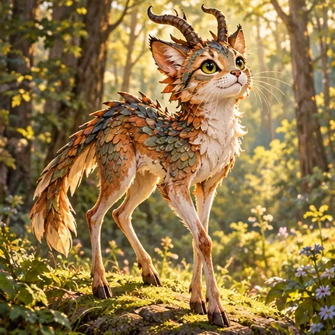 cat and dragon and deer specimen illustration