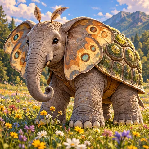 elephant and moth and turtle specimen illustration