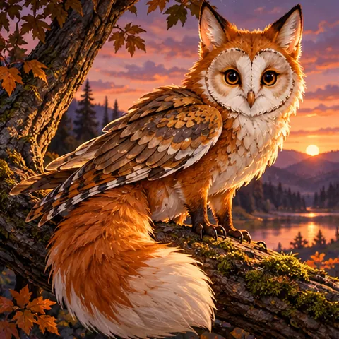 Illustrated fox and owl hybrid