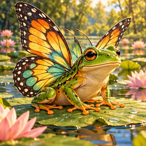 frog and butterfly specimen illustration