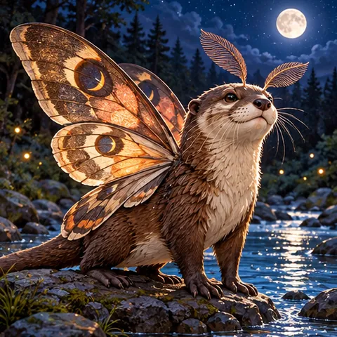 otter and moth specimen illustration