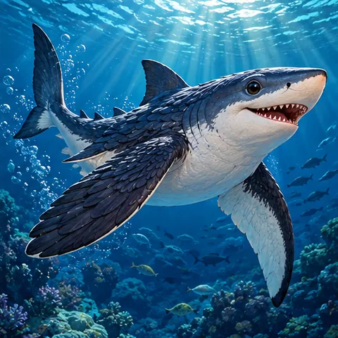 shark and penguin specimen illustration