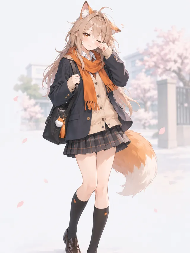 Kitsune Mio: A sleepy transfer student who is actually a fox spirit, one ear always twitching