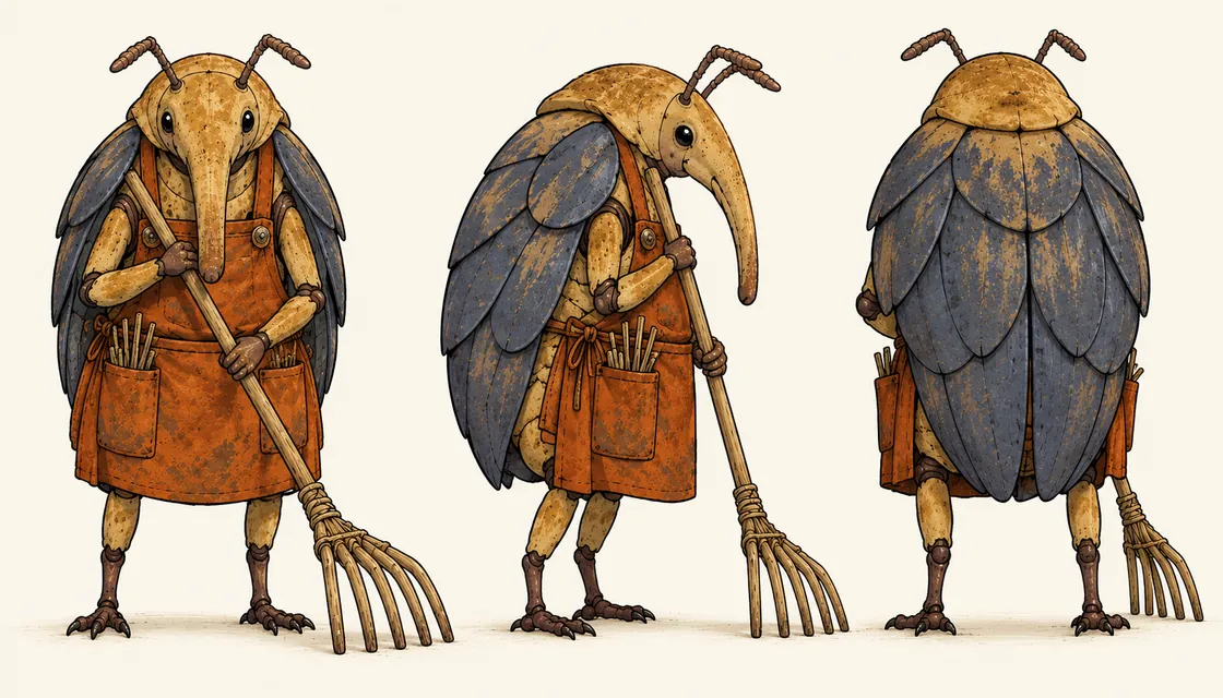 Silt Spindle reference sheet with front, side and back views