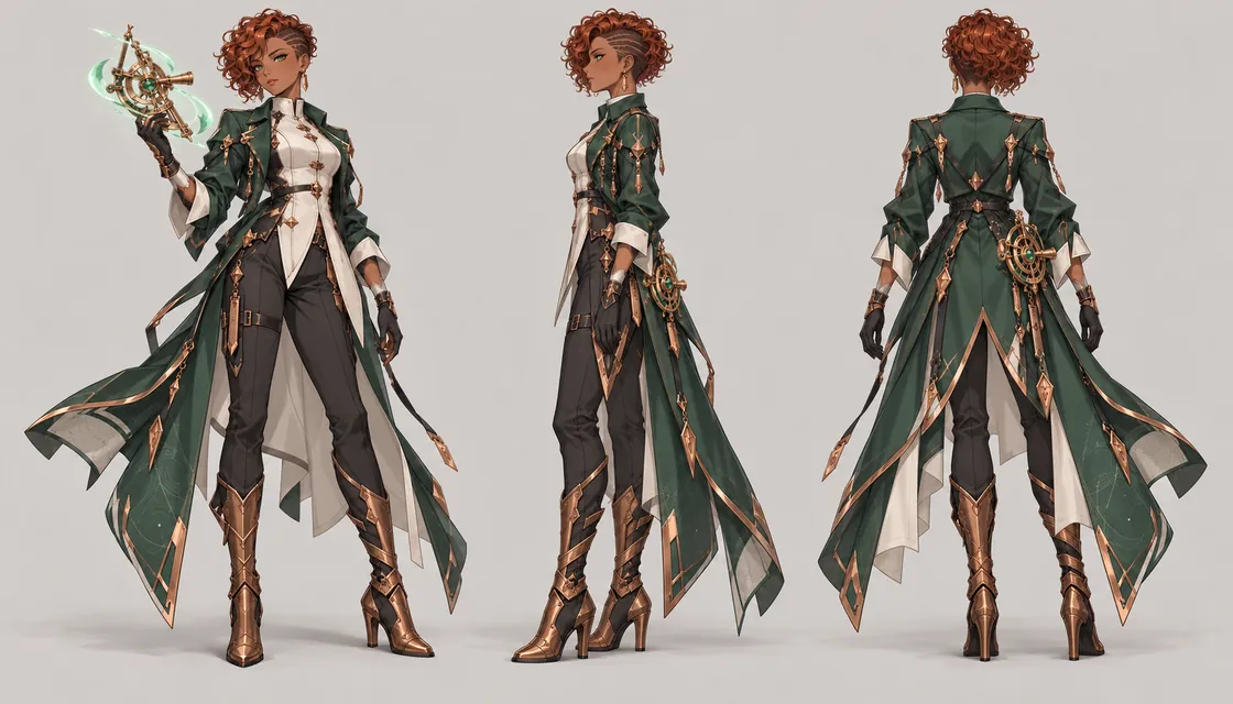 Ivara Senn reference sheet with front, side and back views