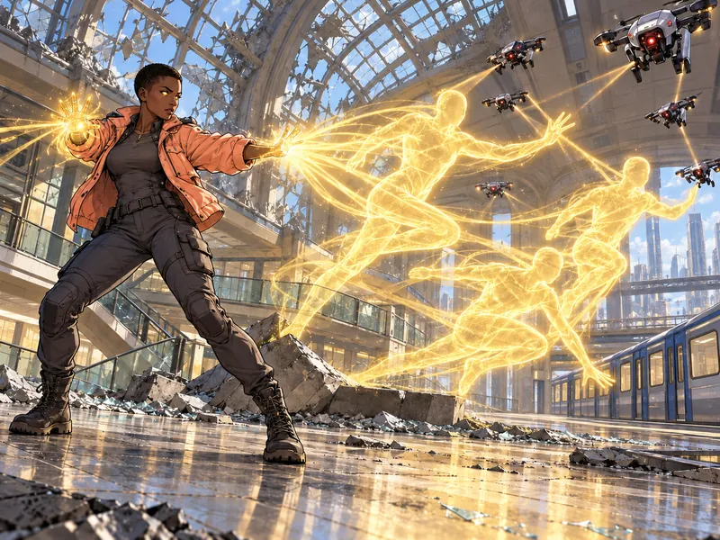 Luxbrace, an original mutant demonstrating Bends light into three moving decoys that draw attacks away from civilians