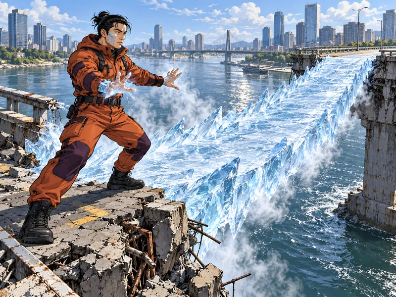 Rimebrace, an original mutant demonstrating Raises a thick ice ramp to carry people across a broken bridge