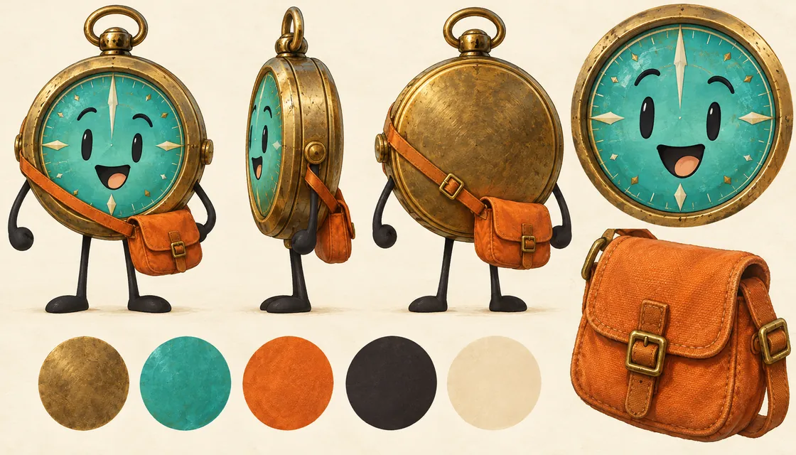 Brassy reference sheet with front, side and back views