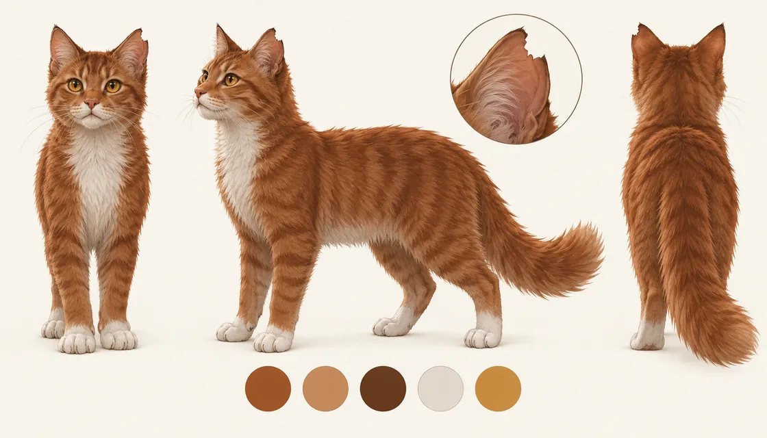 Flarepaw reference sheet with front, side and back views